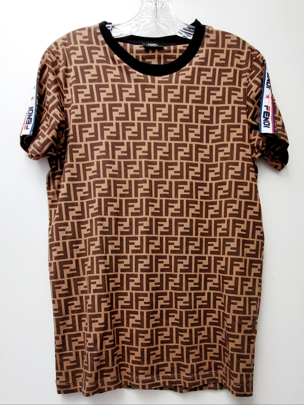 Fendi × Fila Collab Brown Cotton Logo Made In Italy Short Sleeve Tshirt Sz Small
